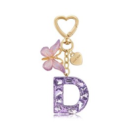 TYEOFWMN Cute Initial Letter Keychains Purple Bag Charms for Women Heart Butterfly Bag Charm for Fashion Accessories (D-Purple)