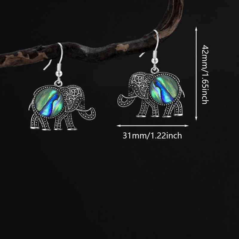 unixmoment Bohemian Vintage Silver Elephant Shell Dangle Drop Earrings Creative