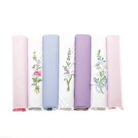 Ladies Handkerchiefs 100% Cotton Hankies Lace Corner Dyed Silver Gift Box (7, Embroidery & Dyed)