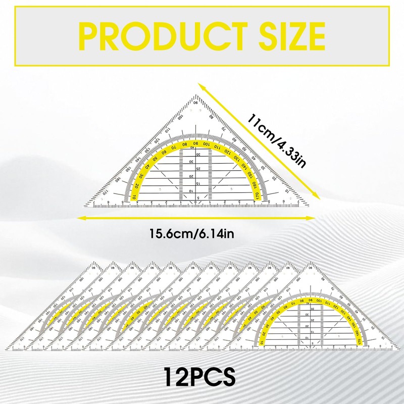 Set of 12 Geometry Triangles, 15.7 cm Plastic Set Square