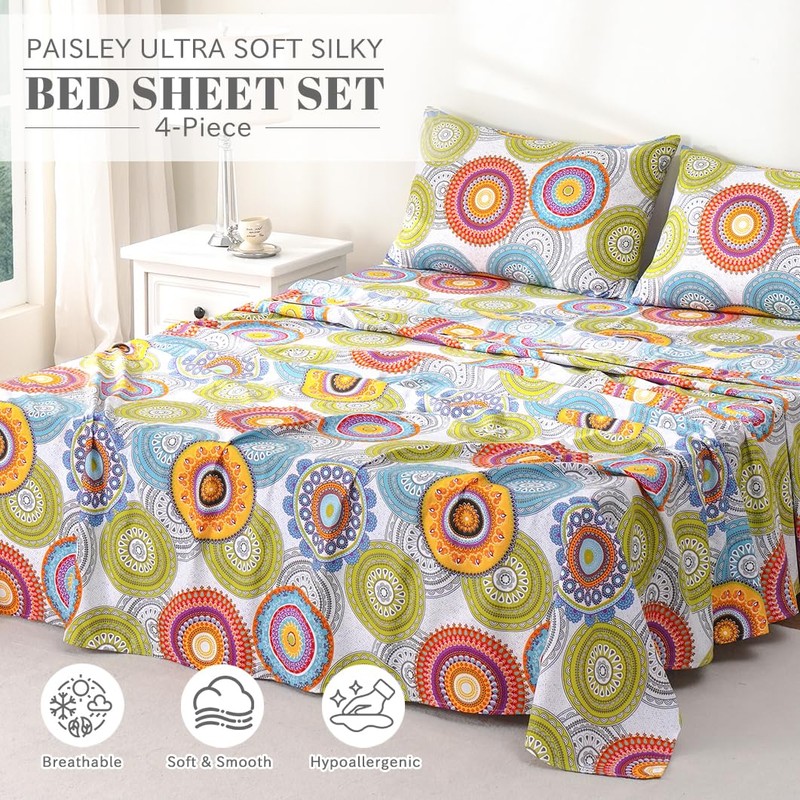 Bedlifes King Sheet Sets Ultra Soft Breathable Silky Bed Sheets