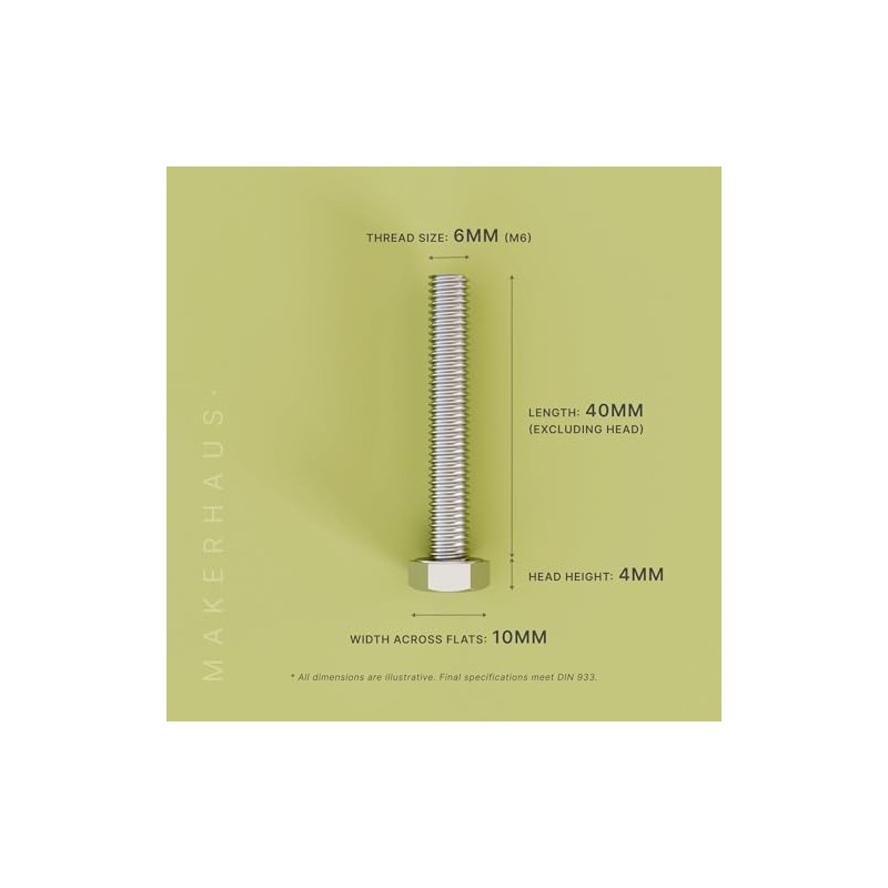 M6x40 Hex Bolt Set (4 Pack) Nut & Washer –