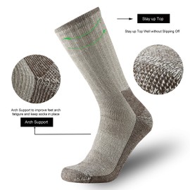 GKX Men's Merino Wool Moisture Wicking Themal Outdoor Hiking Work Boot Heavy Cushion Crew Socks(Coffee)