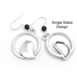 Enchanted Leaves - Sweetly Minimal Silver Bird Earrings - Cute Bird Charm Earrings