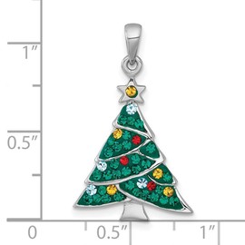 JewelryWeb 17.8mm 925 Sterling Silver Rhodium Plated Multi Color Crystal Christmas Tree Charm Pendant Necklace for Women