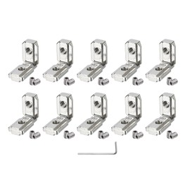 sourcing map 10Pcs T Slot L-Shape Interior Inside Corner Connector with M8 Screws and Wrench for 4545 Series Aluminum Extrusion Profile, Slot 19mm, Silver Tone