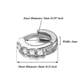 Mini 925 Sterling Silver Black CZ Huggie Hoop Earrings Tiny 5mm for Upper Ear Piercing Third Piercing Hoops Women Teens