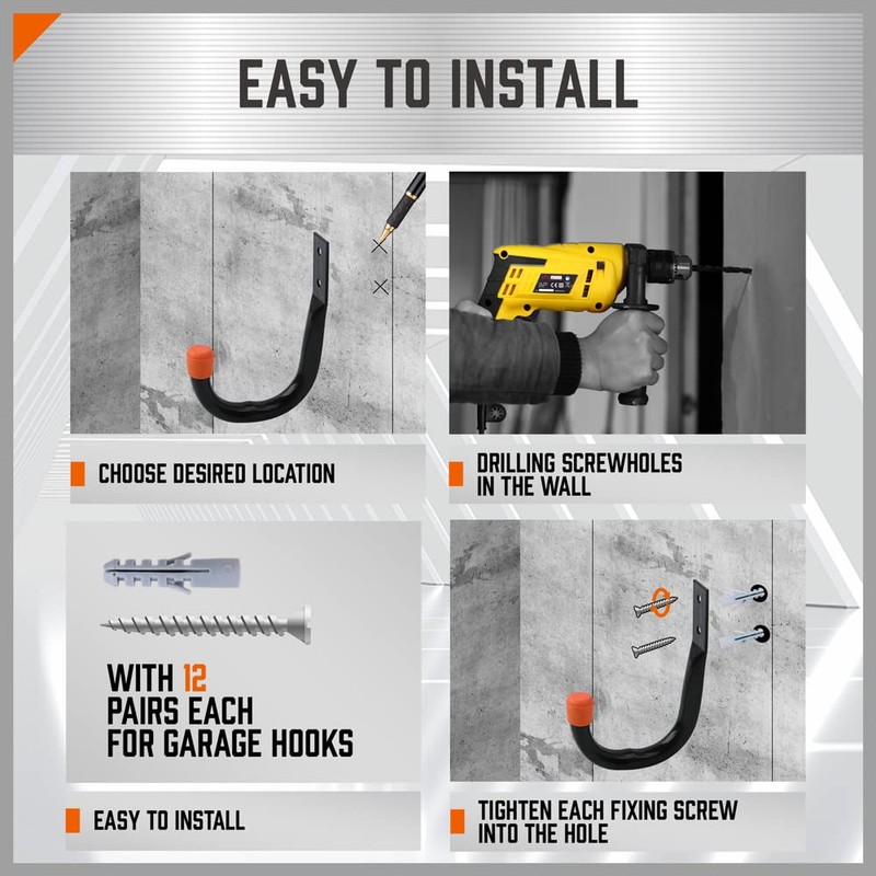 HORUSDY 6-Pack Heavy Duty Metal Wall Hooks, Large Garage Storage