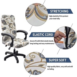 Stretch Office Chair Cover with Zipper Printed Computer Chair Cover for Armrest Chair Universal Removable Spandex Rotating Boss Chair Slipcovers Soft Desk Chair Seat Protector for Dogs, Cats (L, 21)