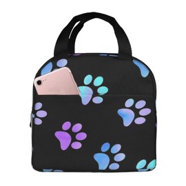 bzaxxqi Blue Purple Galaxy Paw Lunch Bags For Women Men,Paw Lunch Box Reusable Tote Bag With Pocket Lunch Handbag For Work Picnic