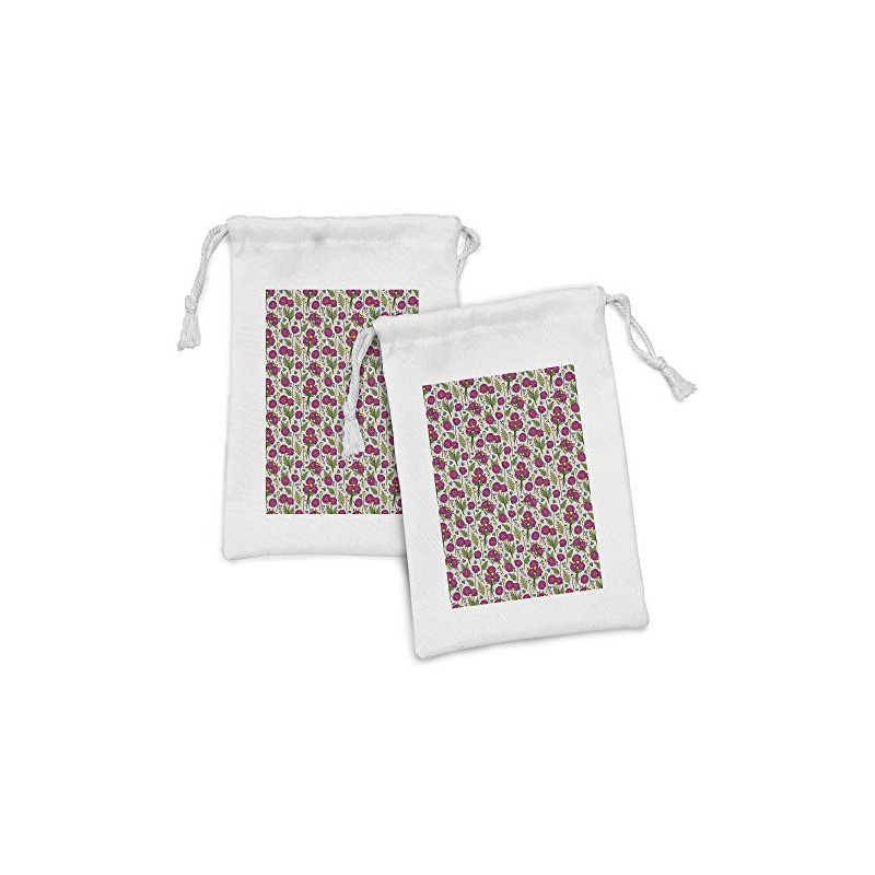 Ambesonne Botanic Fabric Pouch Set of 2, Poppy Flower Bouquets