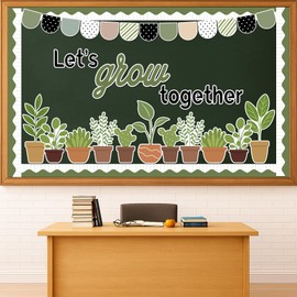 Arosche Classroom Bulletin Board Decorations Set Positive Let's Grow Together Potted Plant Cutouts Motivational Bulletin Board Border for Back to School Office Home Nursery Chalkboard Wall Door