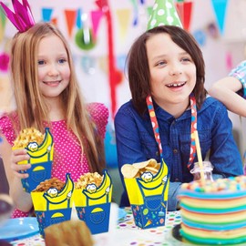 Terasilian Cartoon Yellow Popcorn Boxes 16pcs Yellow Snack Treat Boxes for Kids Birthday Party Decorations