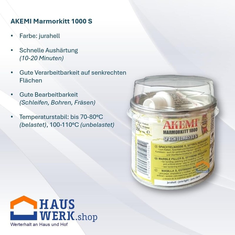 Hauswerk.shop Akemi Marmorkitt 1000 S Jurahell Set 150 ml Plus