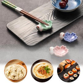 5 Pairs Chopsticks with 5 Cute Rabbit Ceramic Chopsticks Holder, Chopsticks Wooden Sushi Chopsticks with Gift Box Reusable Chopsticks with 5 Ceramic Chopsticks Pads