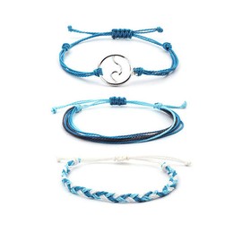 ASHMITA Summer Wave Strand Bracelet Bohemian Bracelet Adjustable Handmade Waterproof Wax Coated Braided Rope Set