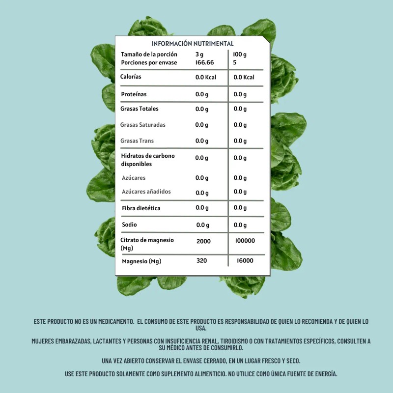 Citrato Magnesio Polvo Daimel 500g Grado Alimenticio Sabor Natural