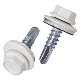 SKIR'CO (Pack of 50) Roofing Screws, Hexagonal Head, 4.8 x 19 mm, Painted Self-Drilling Screws with EPDM Washers (Pure White RAL 9010)