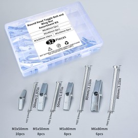 Toggle Dowels and Drywall Screws Set, 32 Pieces M3/M5/M6 Toggle Screw and Wing Nut Drywall Anchor Hollow Wall Butterfly Spring-Loaded Wings for Hanging Items