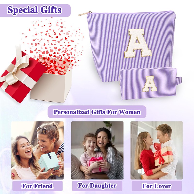 MOTIBACK Set of 2 cosmetic bags for women, striped design