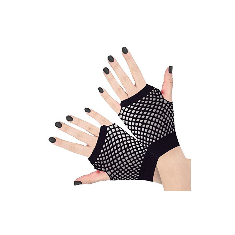 SHORT FISHNET GLOVES FINGERLESS FANCY DRESS 1980'S NEON PUNK RAVE