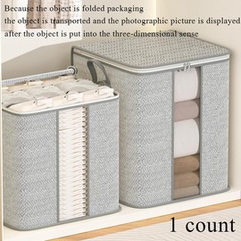 Clothes Storage Bag with Clear Window, 1 Count/2 Counts Summer Foldable Large Capacity Quilt Storage Organizer with Zipper and Handle, Dorm Essentials, Room Organizer - Color: Gray, Specification: 35*25*20cm