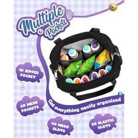 Bingo Bag for Daubers Dabbers Dobbers Dotters Water Resistant Bingo Accessories Bag with Pockets for Adults Seniors (Black)