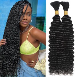 Human Braiding Hair for Boho Braids 110g 20 Inch Deep Water Wave Bulk Human Hair for Braiding No Weft 12A Wet and Wavy Curly Human Hair Extensions 2 Bundles/Pack Natural Color