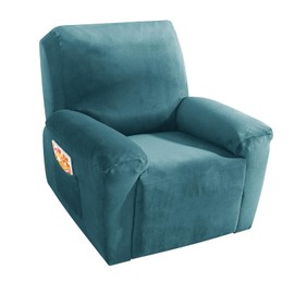 MAXIJIN Velvet 4 Piece Recliner Cover Stretch Plush Soft Recliner Chair Covers Thick Soft Reclining Chair Slipcovers Furniture Protector with Side Pocket for Kids, Pets (Peacock Blue)
