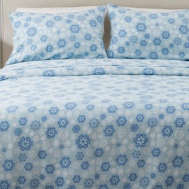 Great Bay Home Flannel Sheet Set Full Size - 100% Turkish Cotton, Double-Brushed, Winter Bed Sheets - Ultra-Soft, Cozy, 4-Piece Rustic Bedding Set (Blue Snowflake)