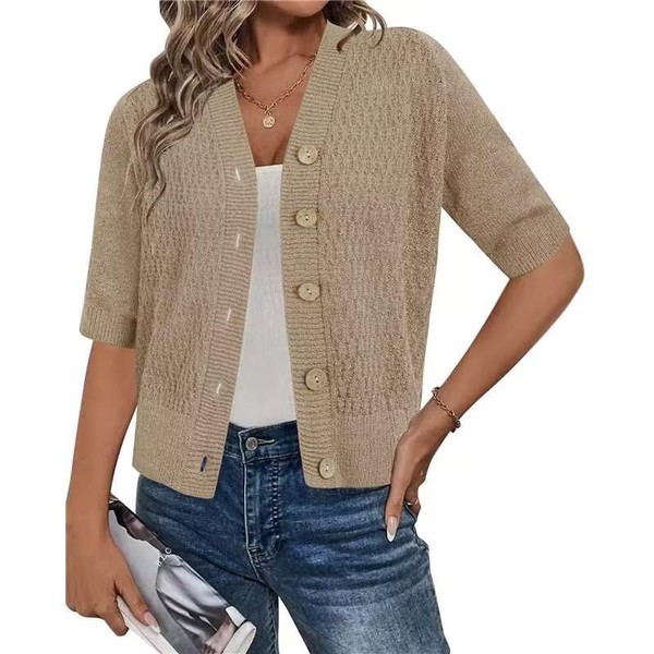 Arach&Cloz Womens Spring Summer 2024 Cardigan Sweaters Short Sleeve Button