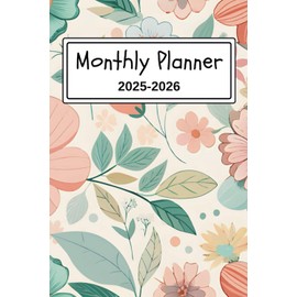 2025-2026 Monthly Pocket Planner: 2 Years from January 2025 to December 2026 with Holidays, Floral Cover, Small Size 6 x 9