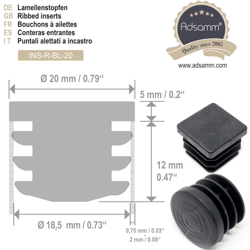 Adsamm® / 100 x Lamellar Plugs / Black / Diameter