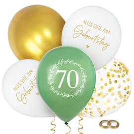BETESSIN 70 Geburtstag Deko Grün Weiß Gold - 24 Stück Luftballons 70. Geburtstag Mann & Frau - Latex Ballon 12 Zoll - Geburtstagsdeko zum 70. für Frauen & Männer