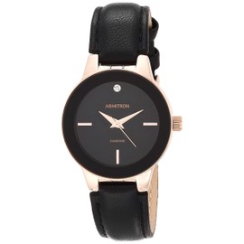 Armitron Women's 75/5410BKRGBK Diamond-Accented Rose Gold-Tone and Black Leather Strap Watch