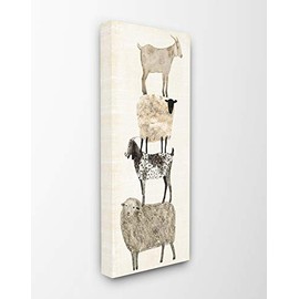 The Stupell Home DÃ©cor Collection Fun Stacked Sheep and Goats Farm Animals Stretched Canvas Wall Art, 10 x 24, Multi-Color