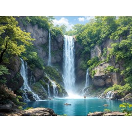 Stunning Waterfall Cascades into Tranquil Pool and Lush Jungle Poster Print