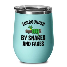 Snake Lovers Teal Edition Wine Tumbler 12oz - Surrounded by snakes - Exotic Tropical Pet Reptiles Lizard Snake Turtle Geckos Tortoise Breeder Camouflage