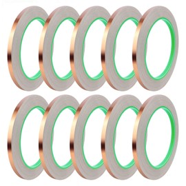 10 Pack Copper Tape with Double Side Conductive Adhesive,Copper Foil Tape Self Adhesive EMI Shielding,Paper Circuits,Electrical Repairs,Guitar Repairs,Grounding,Stained Glass,Crafting(1/4"x21.9yards)