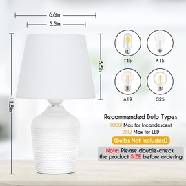 Sucolite Small 12'' Table Lamps Set of 2, Bedside Nightstand Lamps for Bedroom Kid’s Room, Cute Desk Lamps with Studded Texture Base for Reading Nursery Living Room Office, White
