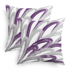 CaliTime Throw Pillow Cases Pack of 2 Cozy Fleece Two-Tone Abstract Feather Decorative Cushion Covers for Couch Bed Sofa Farmhouse Decoration 45cm X 45cm Purple Grey