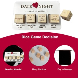 Wooden Date Night Dice Romantic What To Do Date Night Couples Games with Pouch Storage, Novelty Action Decision Dice Games Date Night Ideas for Couples Valentine's Day Birthday Wedding