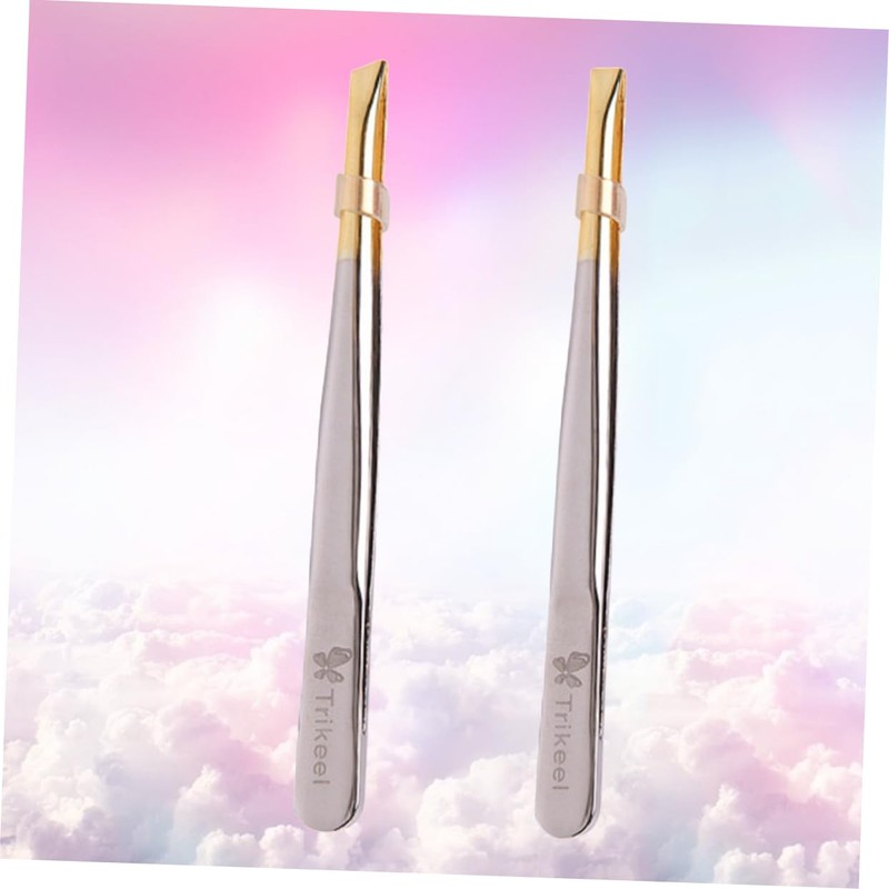 Mikinona Professional Eyebrow Tweezers Stainless Steel Clamps Flat Oblique Mouths