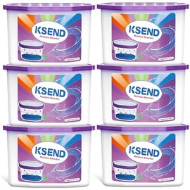 Ksend Moisture Absorbers, 6 Pack, Dehumidifier, Efficient Humidity Absorber Boxes, Moisture Absorber for Closet, Odor Eliminator with Fragrance Free, Blue, 490ml, 5.8'' x 3.3'' x 4.1''