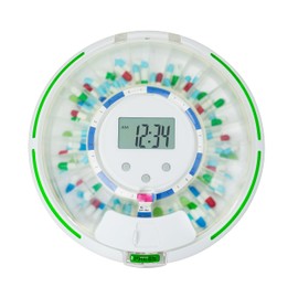Automatic Pill Dispenser,Locked Medication Dispenser for Elderly with Alarm, 6 Dosage Templates, Sound & Light Alerts & Key for Vitamins, Supplements (Frosted Lid)