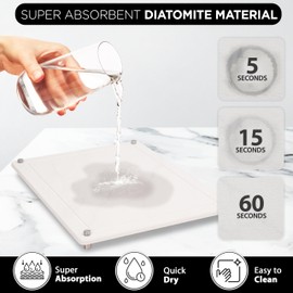 Large Stone Drying Mat for Kitchen Counter, Water-Absorbent Diatomaceous Stone Dish Drying Mat, Multi-Purpose Stone Drying Mat for Cups & Dishes, 4 Non-slip Stainless Steel Screws (White, 15.7x11.8in)