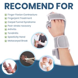 Mathgetin Stroke Hand Splint, Night Resting Hand Brace with Finger Separator, Wrist Support for Recovery, Flexion Contractures, Arthritis, Carpal Tunnel (M-Right)