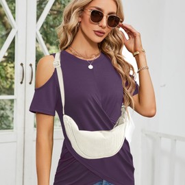 Hernin Crossbody Moon Bag Women's Cord Half Moon Shoulder Bag Women's Crossbody Cord Bag Moon Bag Large Women's Crescent Moon Bag with Adjustable Shoulder Strap, cream