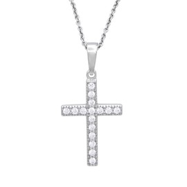 Women's Cross Necklace 925 Sterling Silver 16 Zirconia 45 cm Silver Chain Anchor Chain Necklace Chain, Silver, Cubic Zirconia