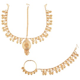 Efulgenz Indian Bollywood Vintage Gold Tone Maang Tikka Crystal Pearl Head Chain Bridal Wedding Jewelry Hair Accessories for Women, Adjustable, Metal, Metal